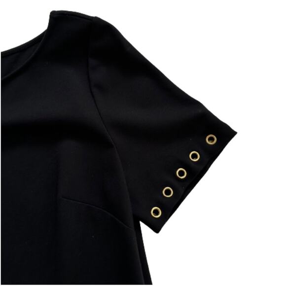Roz & Ali Black Grommet Rivet Detail Short Sleeve Shift LBD Dress Woman Size 14 - Picture 8 of 12